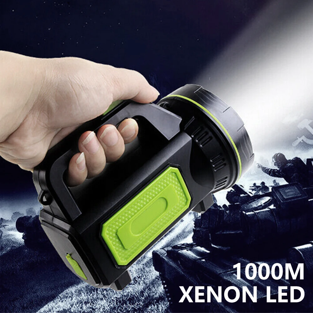 Rechargeable Searchlight Handheld LED Spotlight IP65 Waterproof Large Capacity Battery Torch Flashlight for Hiking Camping Light