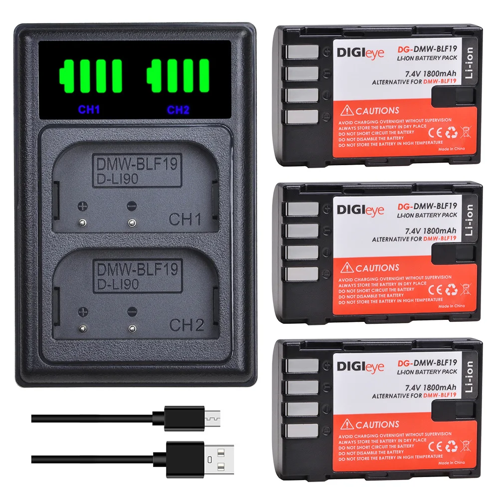 

Аккумулятор для фотоаппарата BLF19PP, 1800 мАч, со светодиодным двойным USB-портом, зарядное устройство для Panasonic Lumix GH3 GH4 GH5