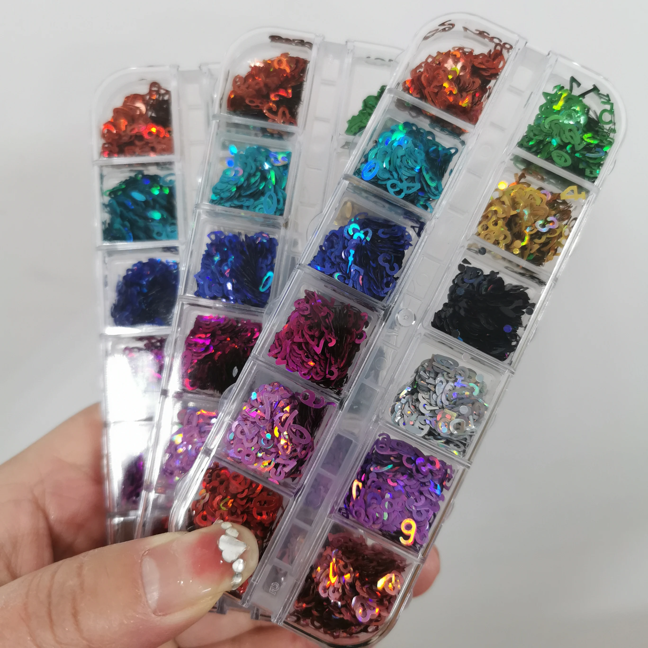 12Grids Holographic Glitter Letter Nail Sequins Paillette Epoxy Resin Filling Letter Sequins Y2K #0-#9 Number Manicure Flakes