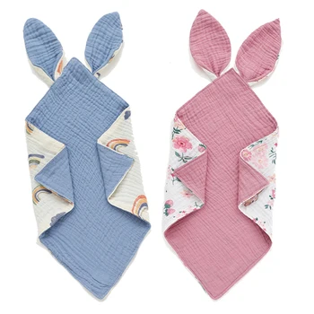 Bavaglini in mussola per neonati panni per Burp Comforter asciugamani per neonati in cotone per cartoni animati per dormire orecchie da coniglio accessori per bambini