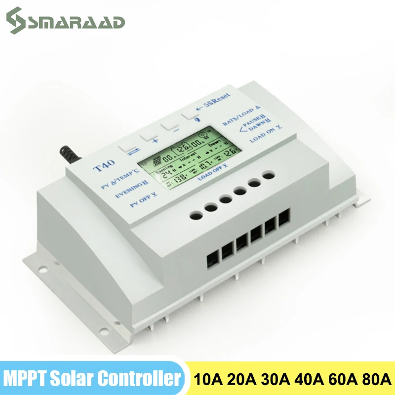Mppt 80A 60A 40A 20A Regolatore Di Carica Solare 12V 24V Display Lcd Automatico Regolatore Fotovoltaico Controllo Doppio Timer Per Sistema Di Illumina