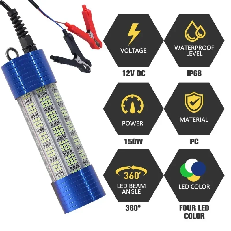 Outdoor Waterproof LED Fishing Boats Lure Fish To Gather Fish-gathering Lights Green 150V Marine Sea Fishing Attract Squid Lamp