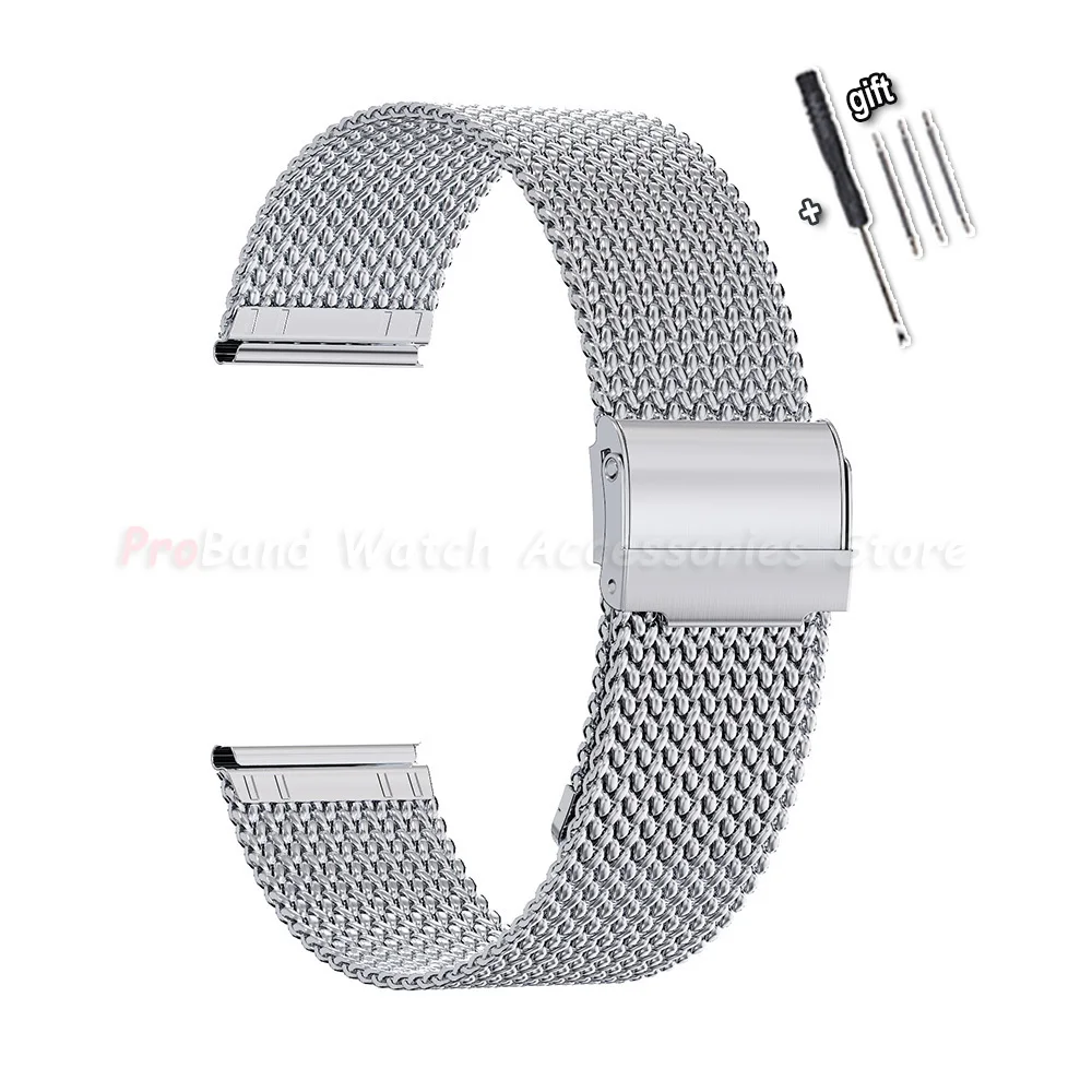Mesh Milanese Loop Stainless Steel Watch Band with Double Press Folding Buckle