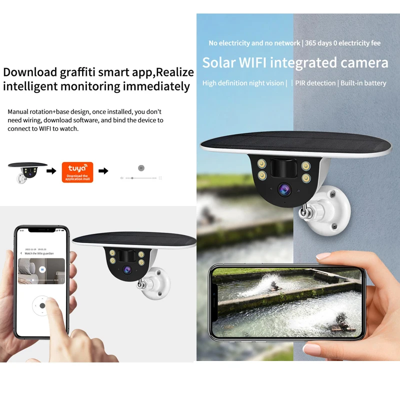 動作品　Tuya Smart ソーラー式防犯カメラ Tuya-IPスマート監視カメラWiFiHD 2.4GHz,ワイヤレスホームデバイス