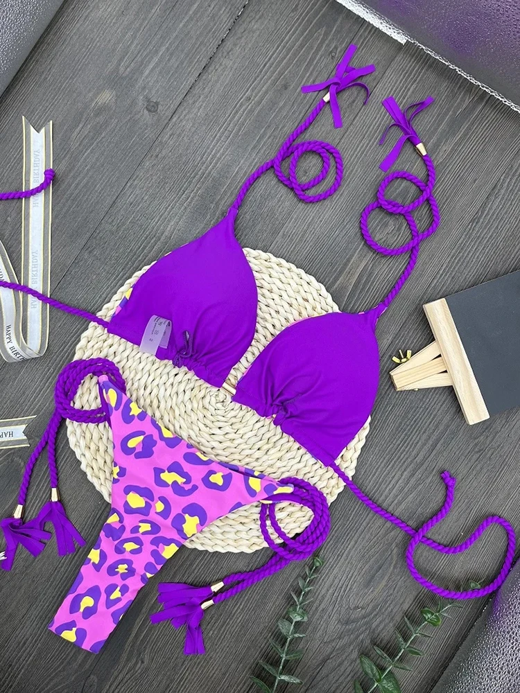 Women Swimwear Sexy Zebra Striped Leopard Printed Bikini Set Tie Dye Two-piece Drawstring Beachwear