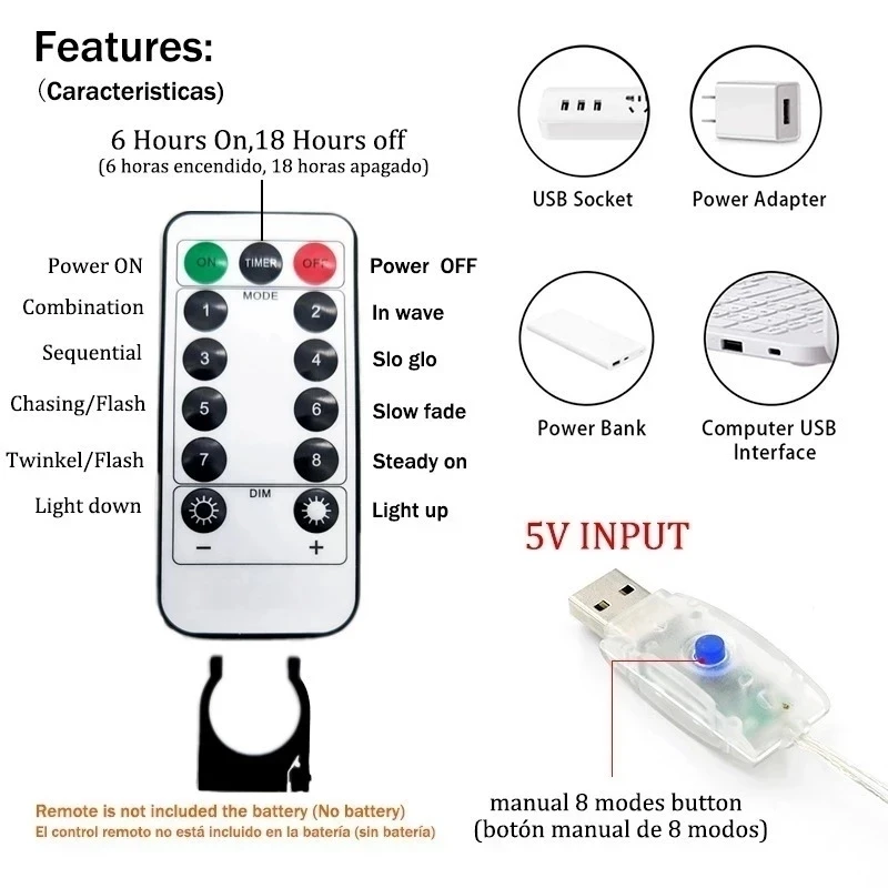 3/4/6M LED String Lights Christmas Decoration Remote Control USB Wedding Garland Curtain Lights Bedroom Light Bulbs Fairy Lights