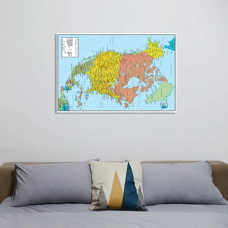 The North America Political and Traffic Route Map In French Wall Art Poster Non-woven Canvas Painting School Supplies 100*150cm