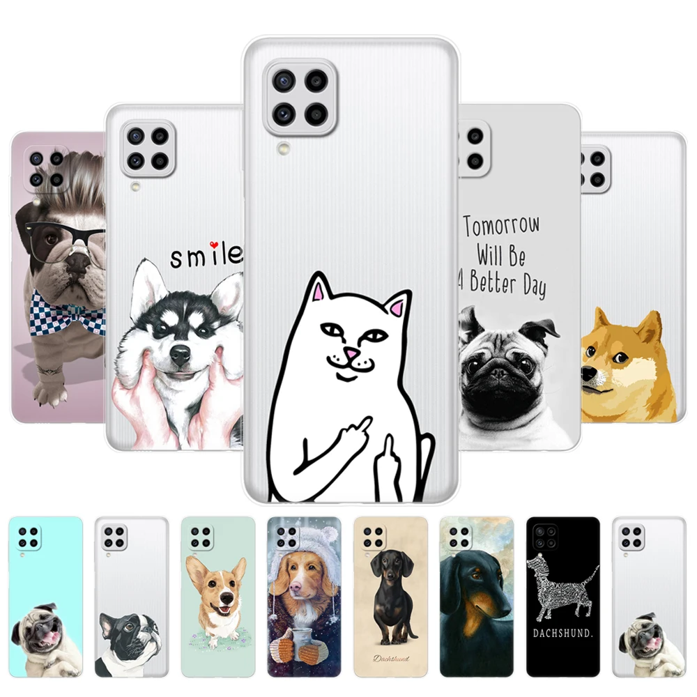 Per Samsung Galaxy M22 M32 4G Custodia 6.4 Pollici Cover Posteriore Per Samsung M22 Samsung M32 4G Borsa Simpatico Gatto Cane Husky Akita Bulldog