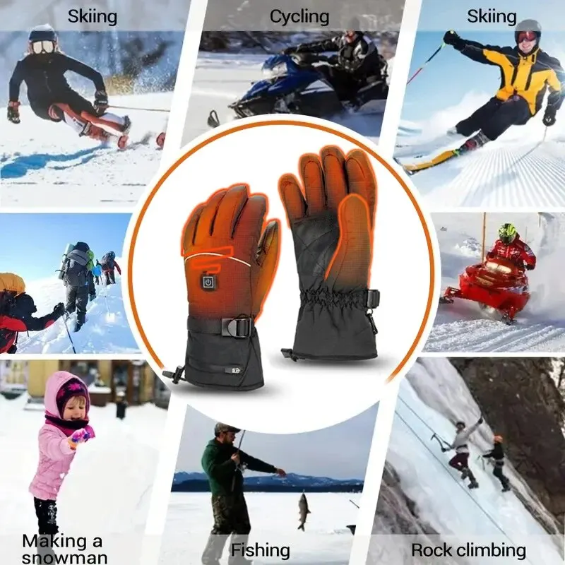 Elektrický ohřev rukavice vodotěsný lyžování rukavice zima motocykl jízdní outdoorové rukavice 3 hladiny vyhřívaná rukavice