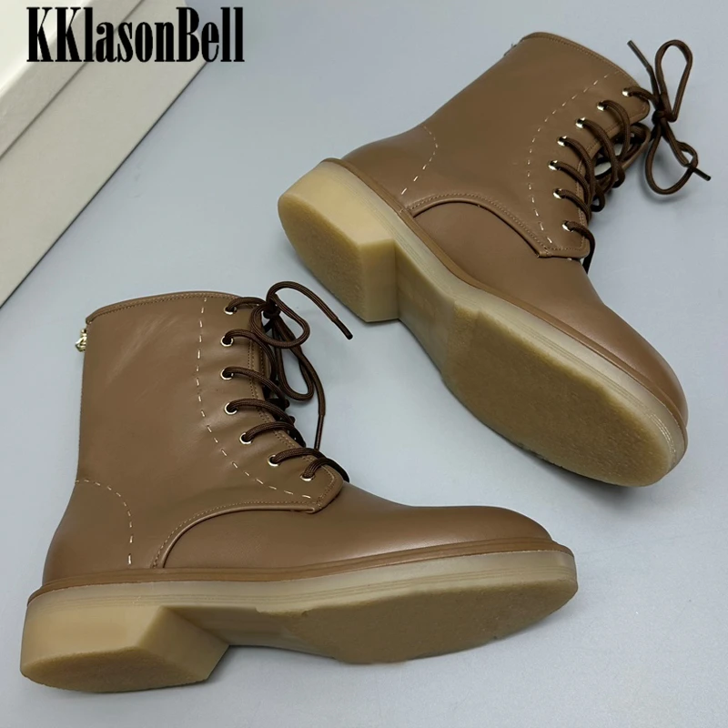 

12.11 KKlasonBell Fashion Round Toe Martin Boots Women Genuine Leather Lamb Wool Lining Keep Warm Ankle Boots