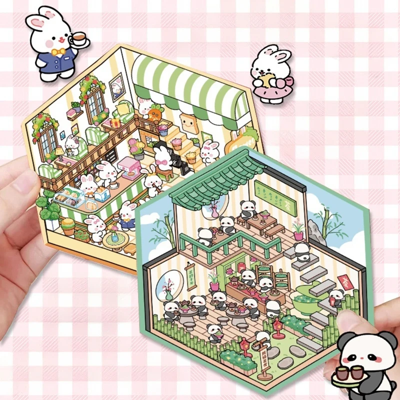 3D Landscaping Stickers Cute Cartoon Miniature Cabin Scene Stickers DIY Stacking and Pasting Sticker Kids Adults Gift