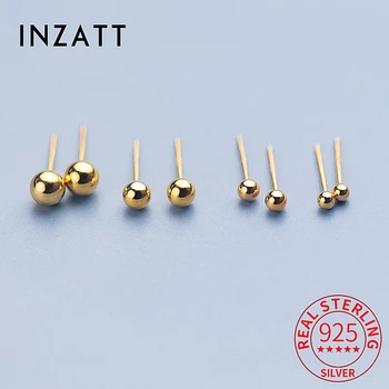 INZATT Real 925 Sterling Silver 18K Gold 2.5/3/4/5MM Bead Stud Earrings For Women Fine Jewelry Ear Hole Minimalist Accessories