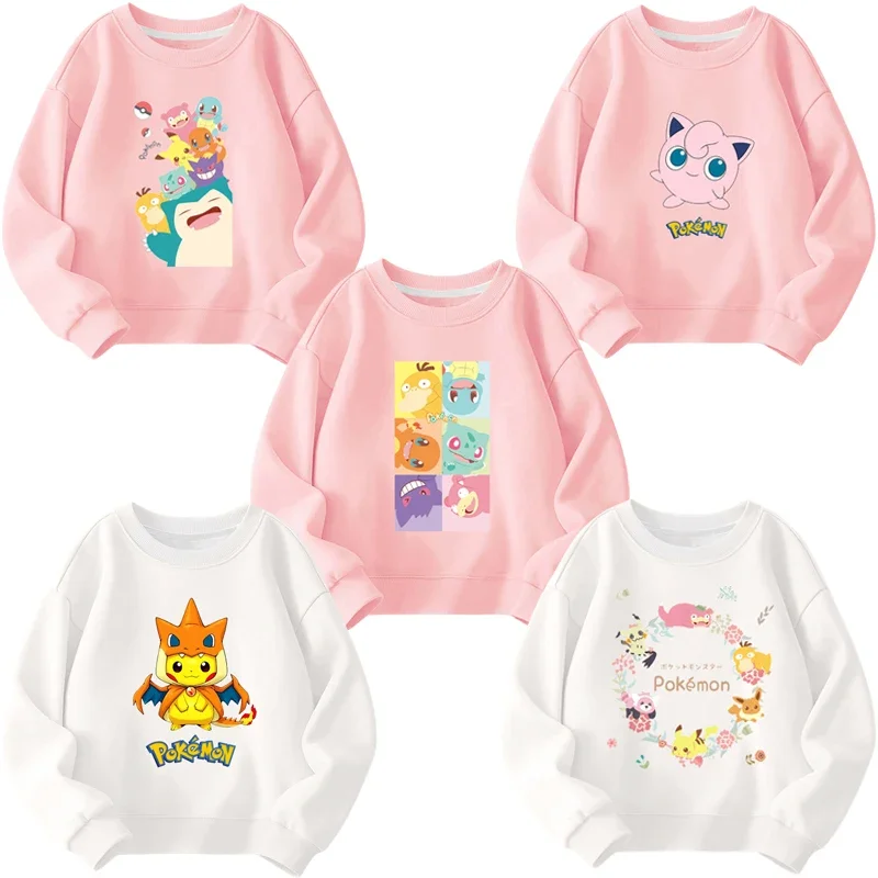 

Pokemon Pikachu Jigglypuff Eevee Snorlax Anime Cartoon Children Clothing Hoodies Boys Girls Long Sleeve T-shirt Sweater Pullover