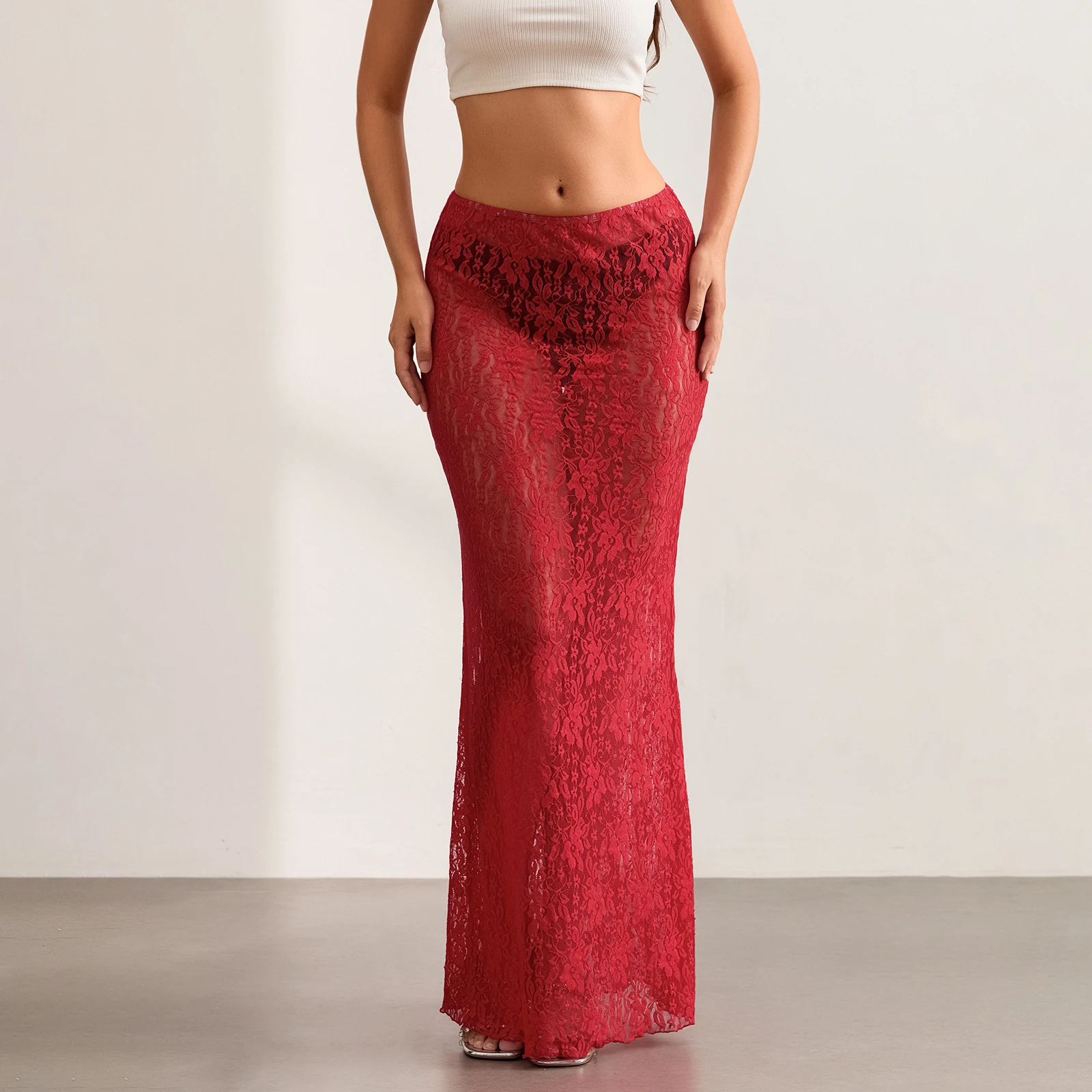 Women Sexy Sheer Lace Maxi Skirts Female Summer Boho See Through Bodycon Long Skirts for Party Club Streetwear Y2K Fairy Clothes 3
