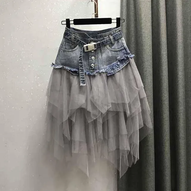 Mittellanger Jeans Tüll Rock für Mädchen