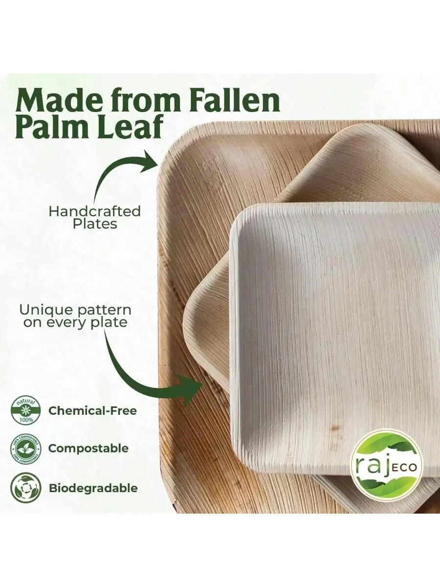 Raj Palm Leaf Plates Plates like Bamboo plates Disposable Decorative Compostable Tableware for wedding Lunch Dinner Birt
