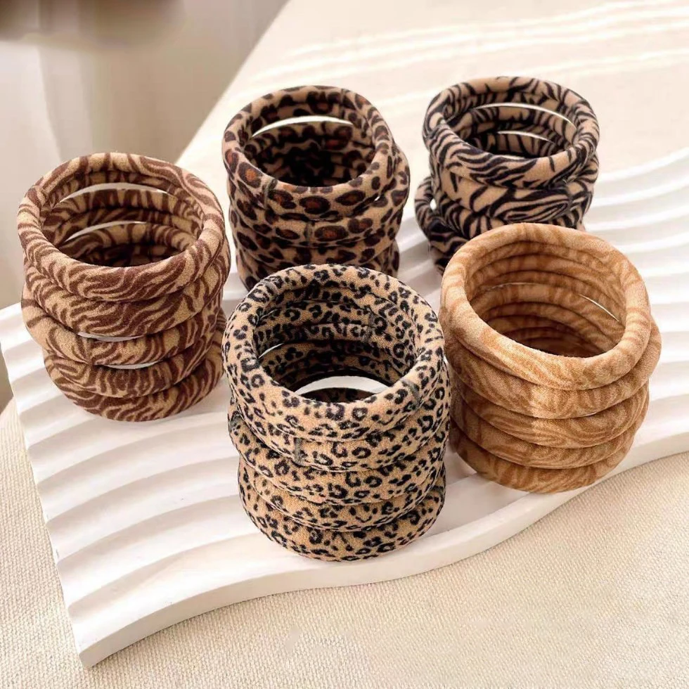 5pcs Elastic Leopard Hair Bands Rope Ponytail Holder Tie Hair Hoop Vintage Soft Rubber Band Women Girl Durable Hair Accessories