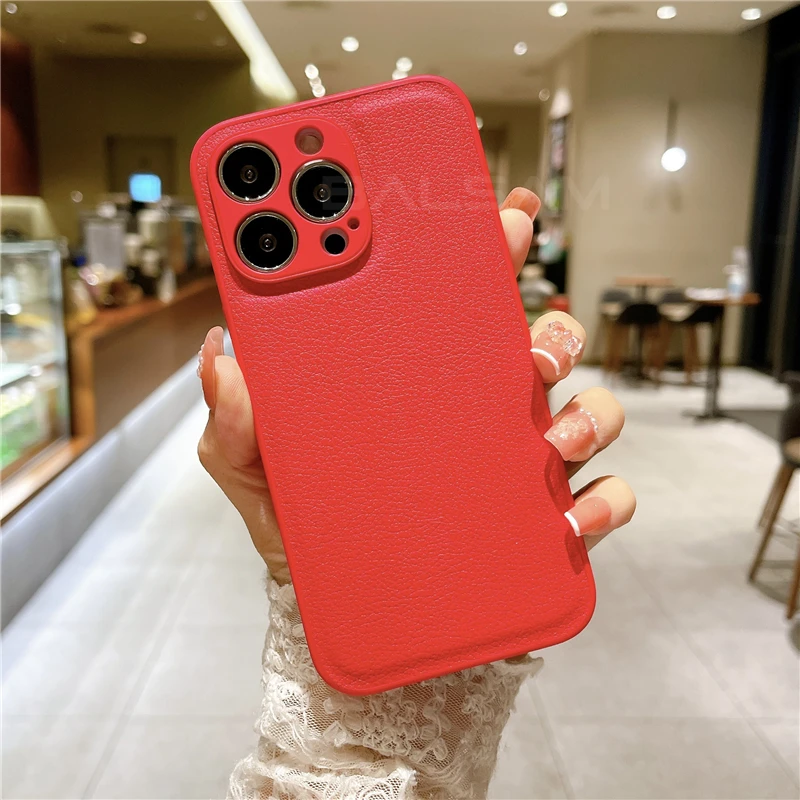Korean Leather Texture Silicone Shockproof Case - Plain Original Design