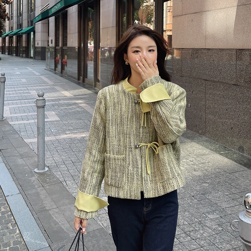 

Vintage Chinses Style Stand Collar Short Jacket Outerwear 2023 Spring Women Elegant Chic Loose Casual Detachable Cuffs Coat 1062