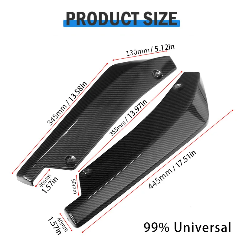 Bumper Strip Pair Universal Car Front Rear Bumper Strip Lip Spoiler Diffuser Splitter Scratch Protector 44.5cm Winglets Side Skirt Extension