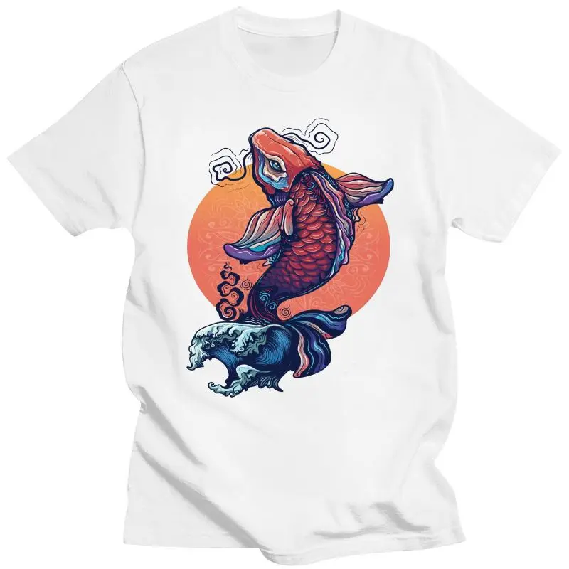 Pánská T košile 2022 pouliční oblečení japonský harajuku tričko koi ryba odbočovat potištěné boky chmel tričko krátký rukáv léto bavlna topy tees