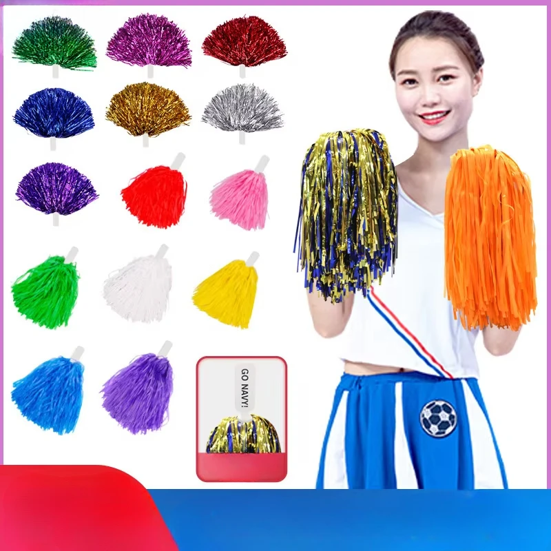 Kids Cheerleading Pom Poms with Handle Cheer Balls Gold Yellow Pink Red Green Blue Women Girls Pompoms Accessories Party Decor