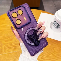 Glitter 3D Butterfly Magnetic Stand Phone Case Cover - Edge 60 Stylus 5G (PURPLE)