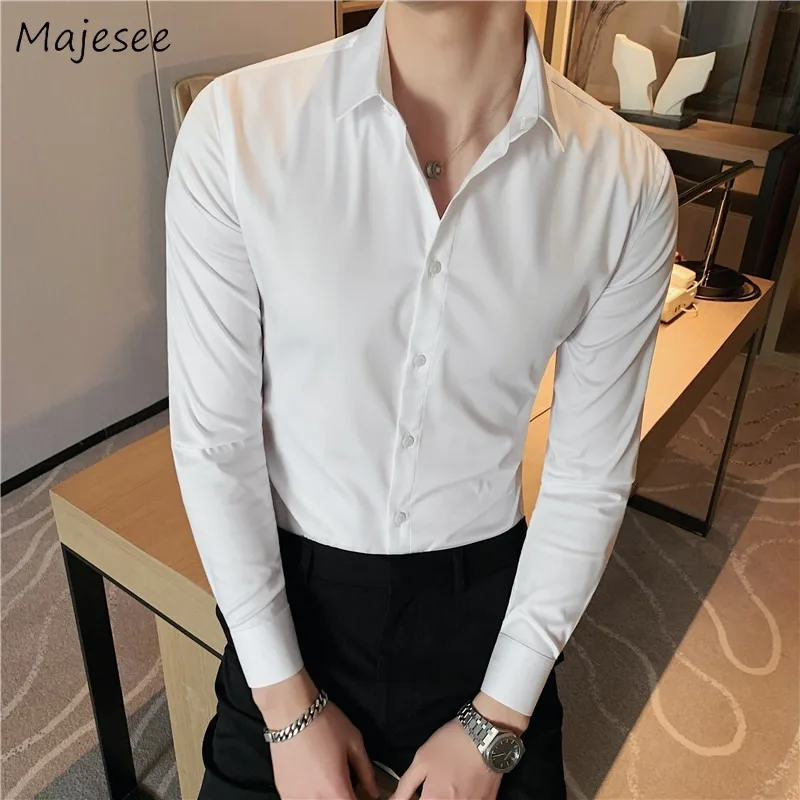 

Shirts Men Slim Basic All-match American High Street Simple Tops Smart Casual Handsome Business Formal Camisas Solid Y2k Clothes