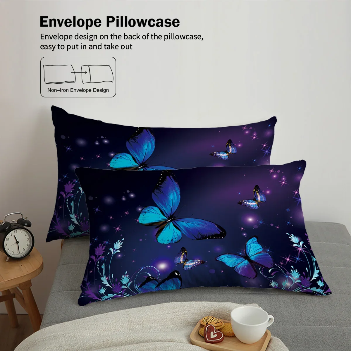 3-piece down duvet cover set with purple butterfly and rose pattern print (1 duvet cover+2 pillowcases, no core) bedding set
