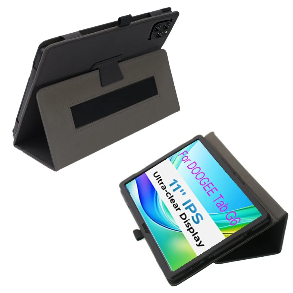 Elegant PU Leather Tablet Case with Two-Fold Stand and Magnetic Closure, Featuring a Convenient Hand Strap,