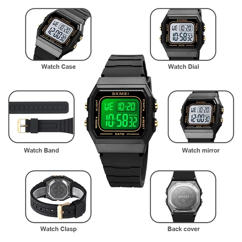 SKMEI Men Waterproof Stopwatch Digital Male Wristwatches Multifonction Countdown Back Light Sports Watch Clock For Men Women