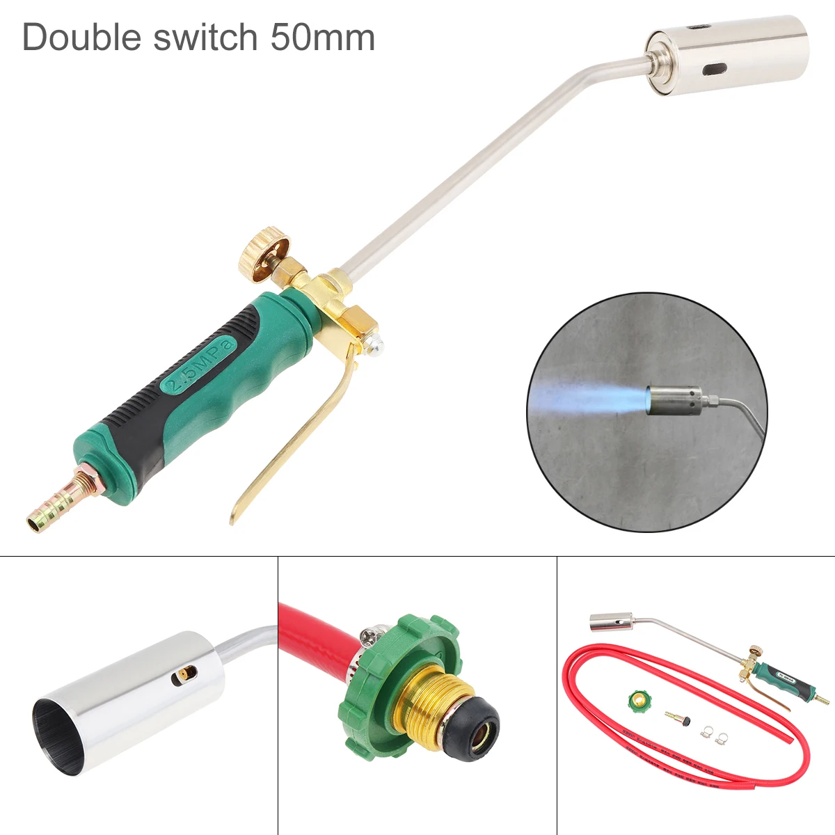 50mm Double Switch Type Liquefied Gas Torch Welding Spitfire-Gun Support Oxygen Acetylene Propane for Barbecue / Hair Removal