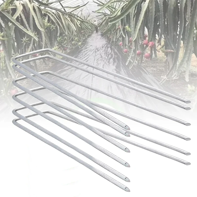 U-shaped Ground Nails Pipe Mulch Nails Green Lawn Succulent Tent Fixed Galvanized Steel Grass-proof Cloth Ground