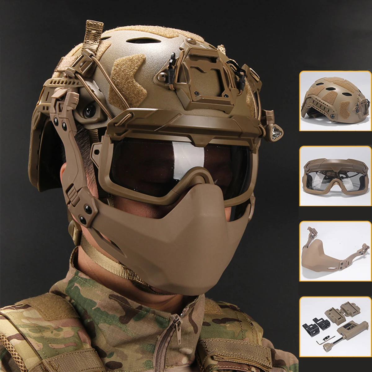 Masque Tactique Airsoft Avec Casque Et Lunettes - Protection Complète, Double Mode De Port, Idéal Pour Jeux En Extérieur - 10