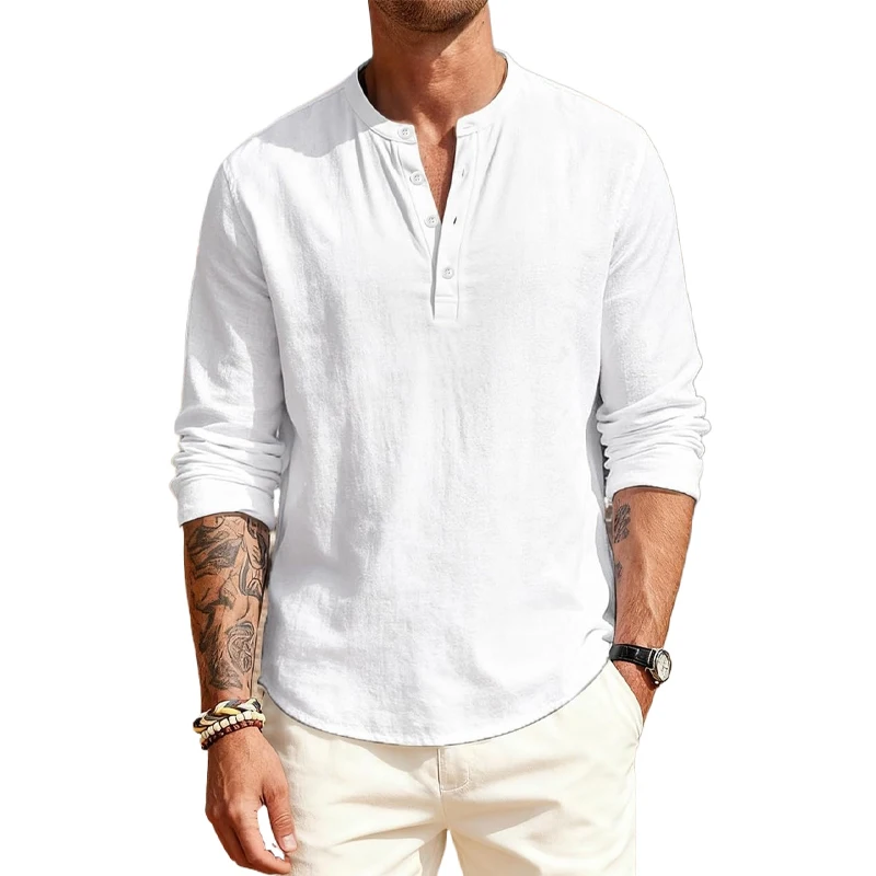 Animal Game Men's Cotton T Shirts Long Sleeve Henley Casual Shirts Solid Hawaiian Social Tshirts for Men Luxury Solid Polo Tops