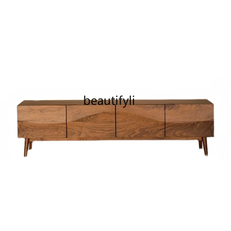 

Modern Nordic Simple Small Apartment Solid Wood Light Luxury Living Room Log Creative Wave TV Cabinet