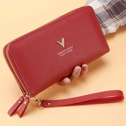 Elegant Women's Double Zipper Tassel Clutch Wallet - Premium PU Leather Coin and Card Holder Purse (Wine red A)