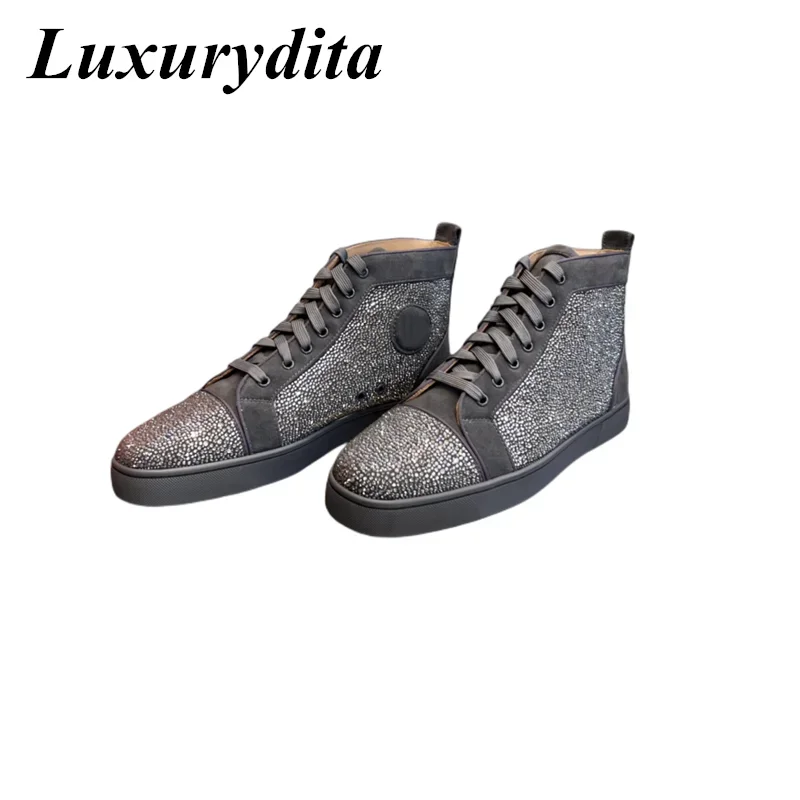 LUXURYDITA Designer Men Casual Sneakers Real Leather Rivet Luxury Womens Tennis Shoes 35-47 Fashion Unisex loafers HJ376