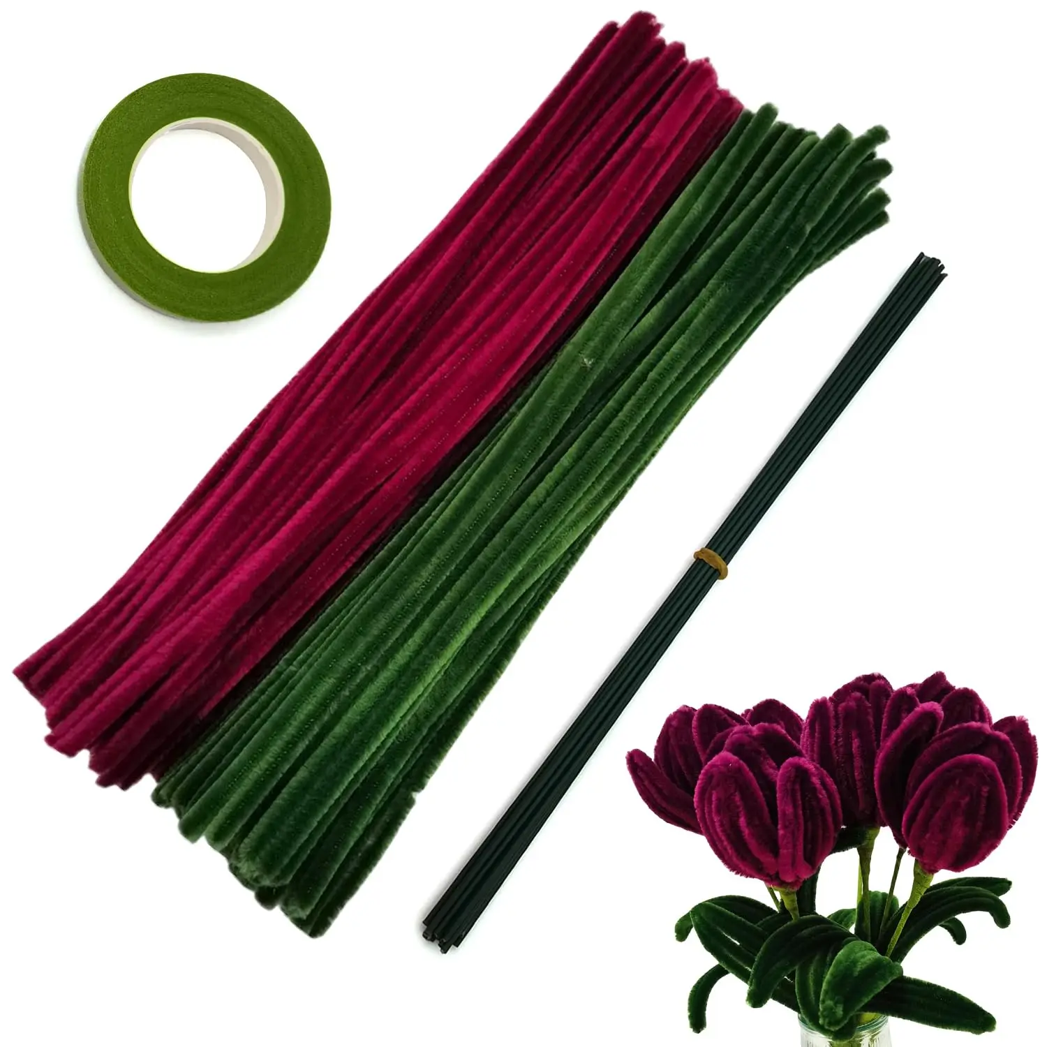 221 Pcs Craft Pipe Clearners Flower Set,Chenille Stem Pipecleaner Kit for Craft Tulip Bouquet Making,DIY Projects and Hol