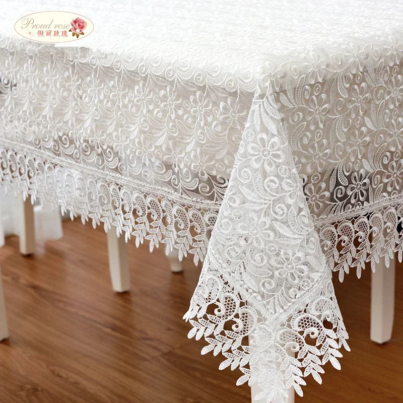 Proud Rose White Lace Tables panno festa di nozze traslucido copritavolo tovaglia ricamata strofinaccio decorazioni per la casa