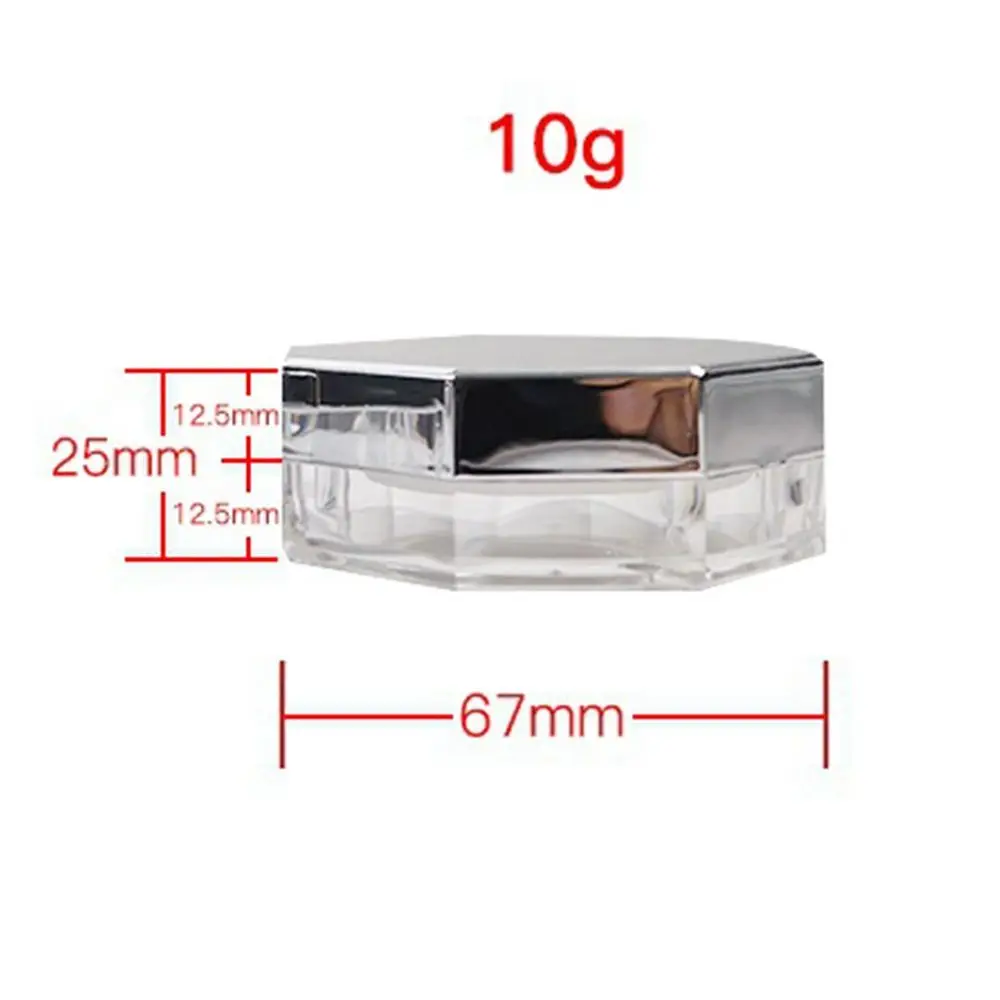 Portable Plastic Loose Powder Container Silver Reusable Loose Powder Jar with Puff Octagonal Loose Powder Case Woman Girls