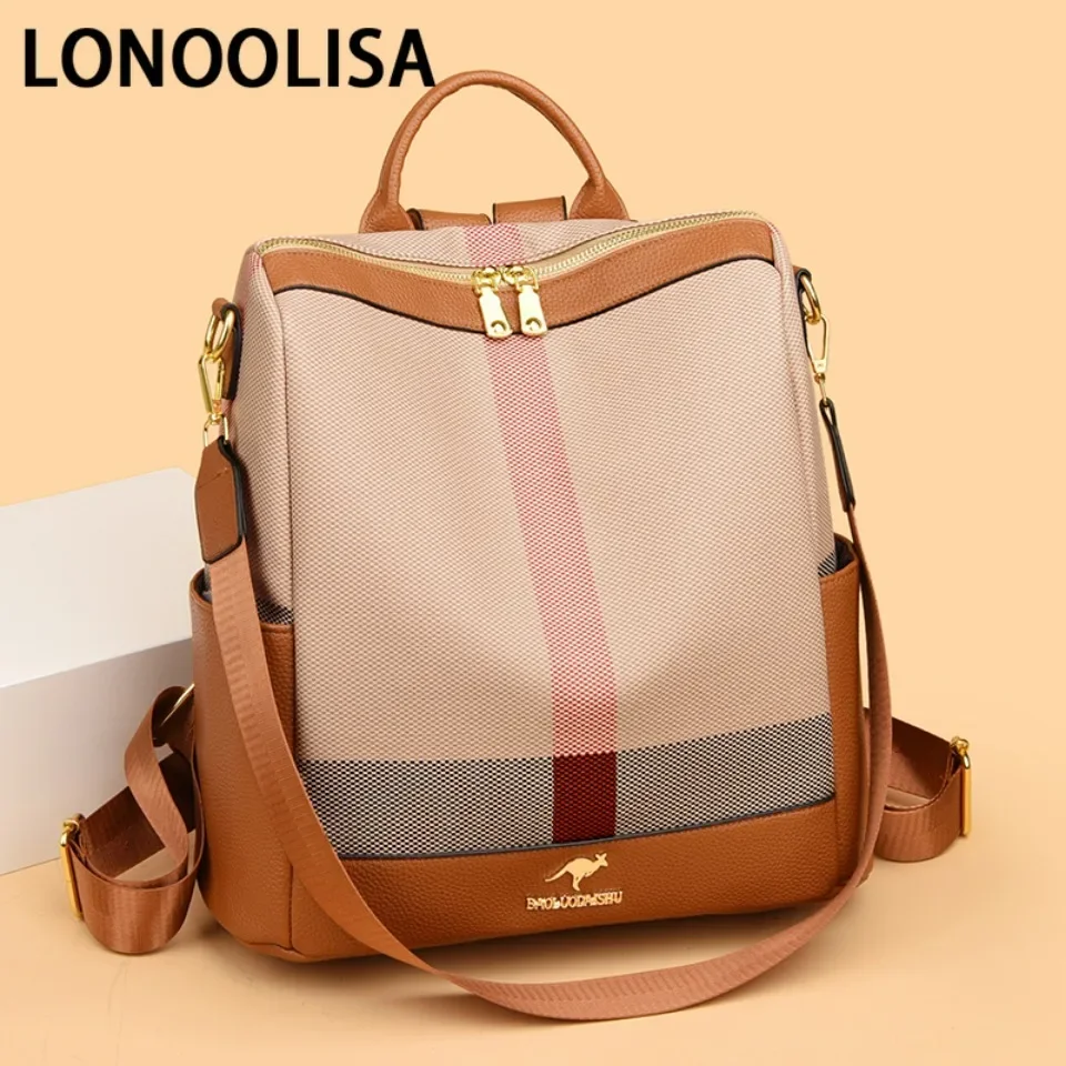 LONOOLISA حقائب ظهر نسائية متعددة الوظائف حقيبة ظهر فاخرة مصممة عالية الجودة حقيبة كتف مدرسية للسفر كيس غير رسمي دوس