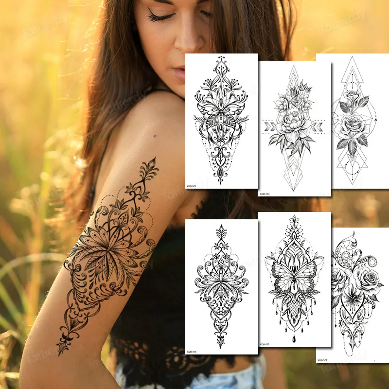 Buy NEW 1 PC 210*114MM Dreamcatcher Fake Temporary Tattoo For Women Black  Henna Lotus Flowers Tattoos Wolf Compass Feather Tatoos Body Arm Chest  Stickers at affordable prices — free shipping, real reviews