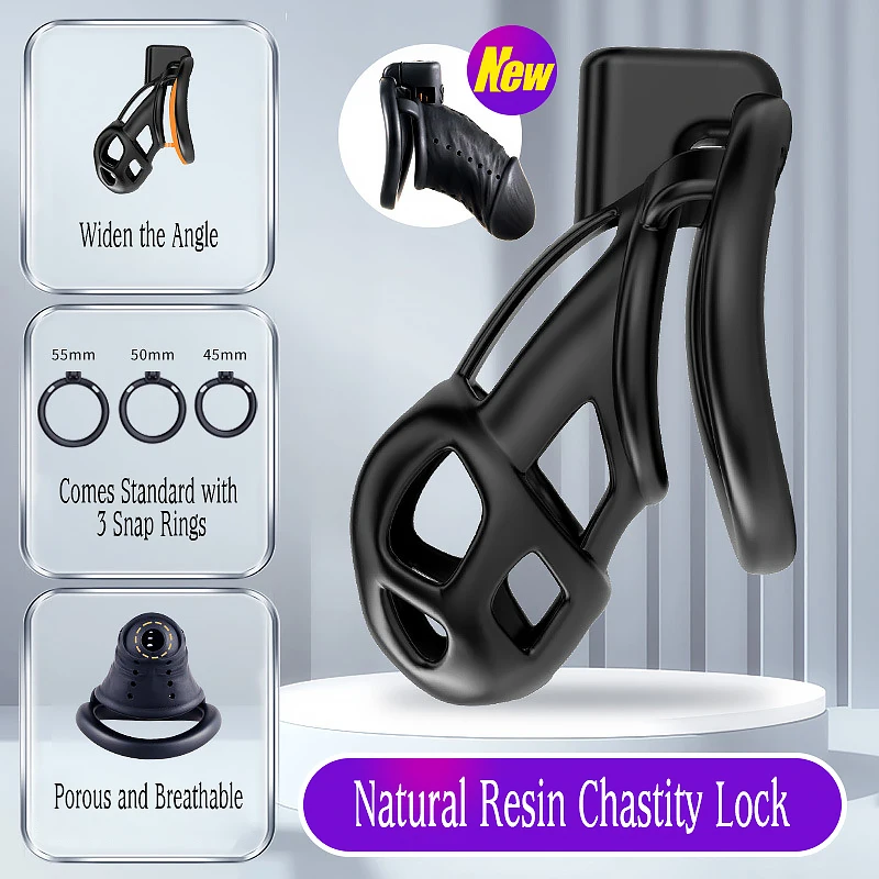 Resin Anti-Cheating Cock Cage Chastity Lock for Men BDSM Sissy, Adjustable Penis Restriction Device Adult Sex Toys Chastity Belt