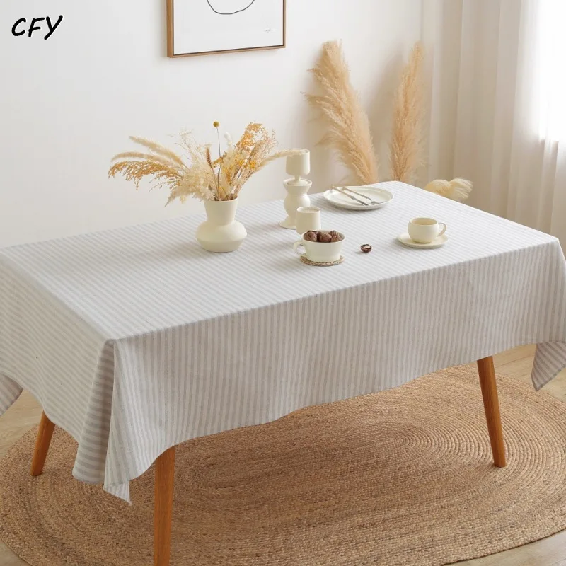 Cotton Linen Japanese Striped Tablecloth Rectangular Dining Table Rectangular Tablecloth Pendant Tea Table Pad Meal Cloth