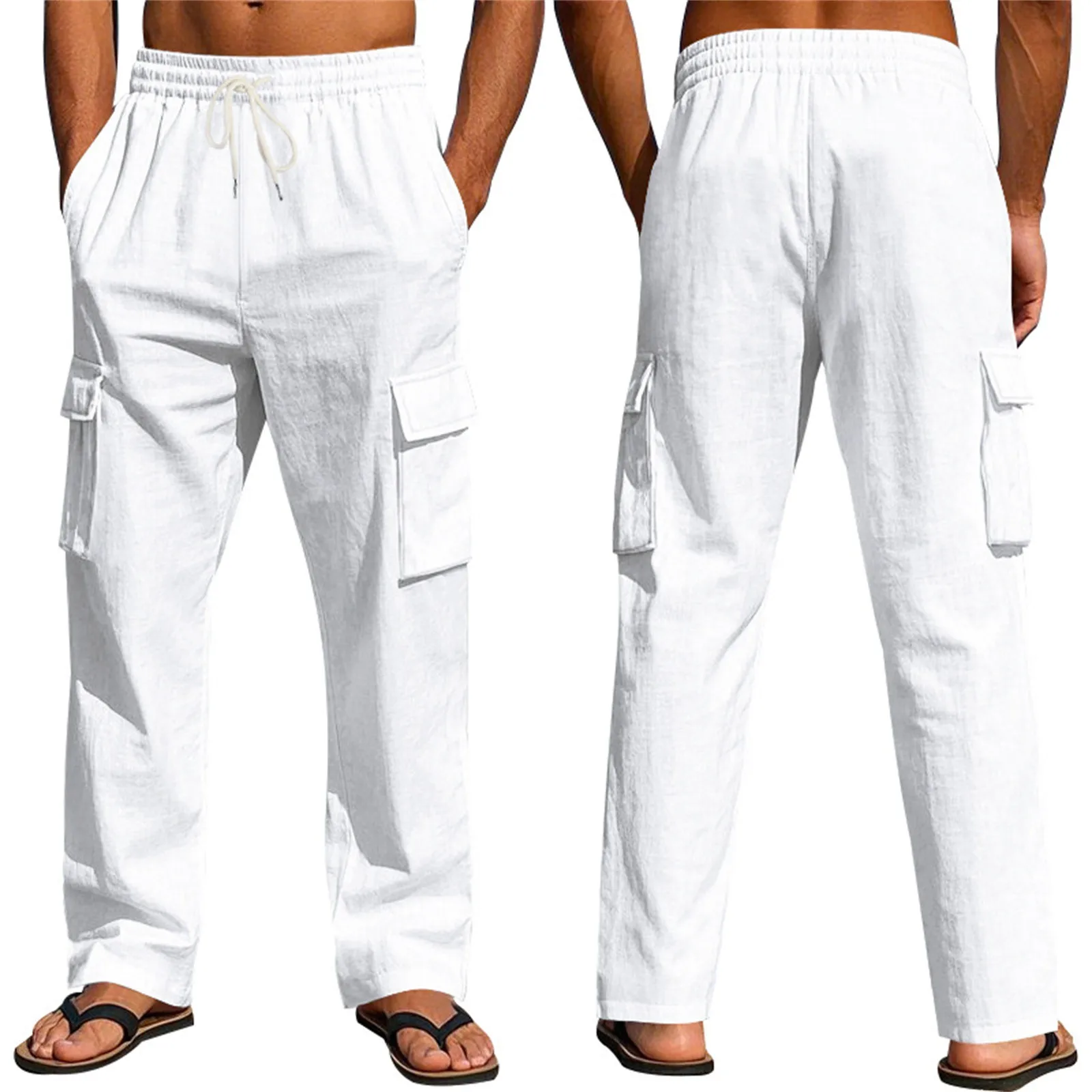 أزياء الرجال الكتان البضائع السراويل متعددة جيب ال...