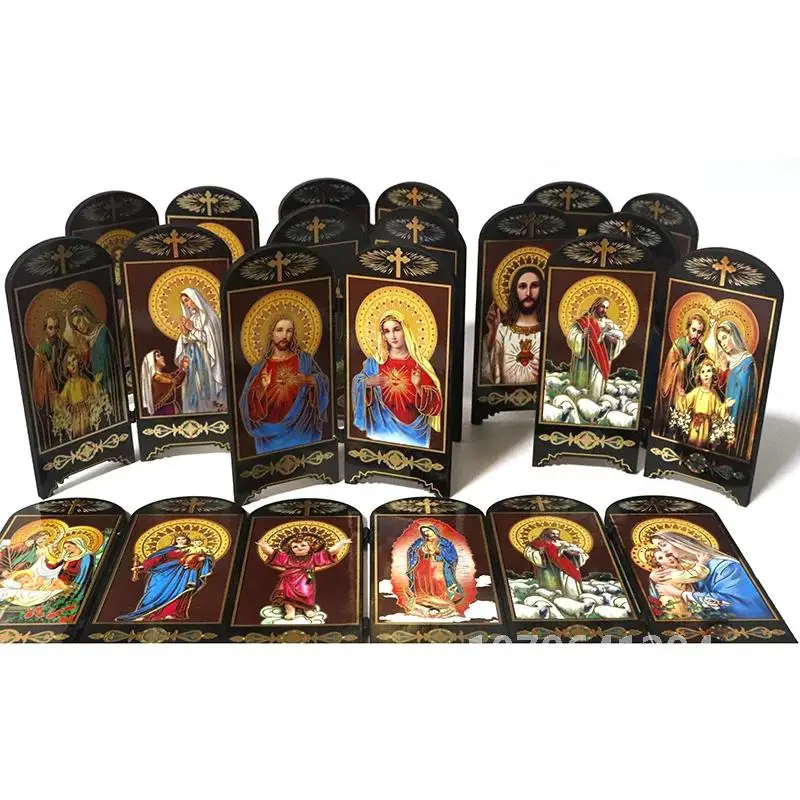 Catholic maria Religious figure wooden double screen ornaments home decoration christ jesus virgen icon imagenes church gift