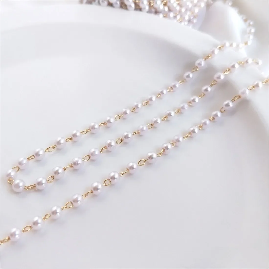 

14K Gold-filled Chain Imitation Pearl Chain Handmade DIY Bracelet Clavicle Necklace Jewelry Material Loose Chain Accessories