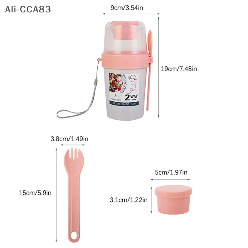 CCA83-Breakfast Fruit Oat Yogurt Salad Cup With Lid And Spoon Two-layers Food Storage Bento Box Fitness Fat-Reduced Taper Bowl