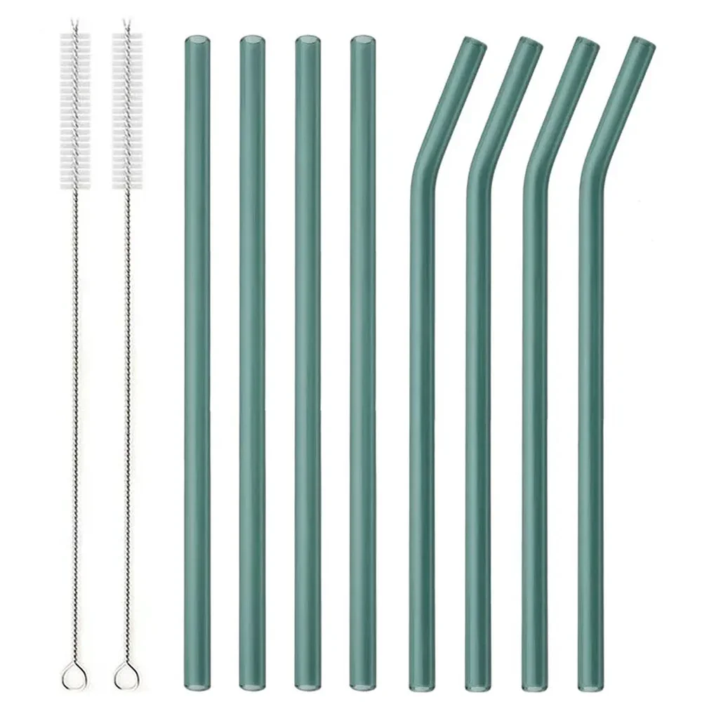 Reusable Colorful Glass Drinking Straws - Eco-friendly High Borosilicate Party Drinkware Set (8 Pieces)